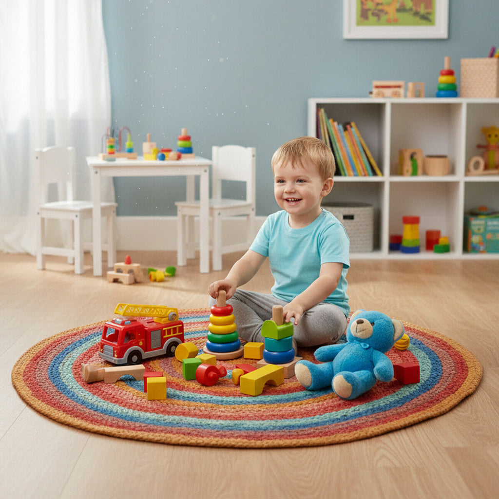 Orsina Kids Multicolour Round Rug – Woven Playroom and Nursery Decor