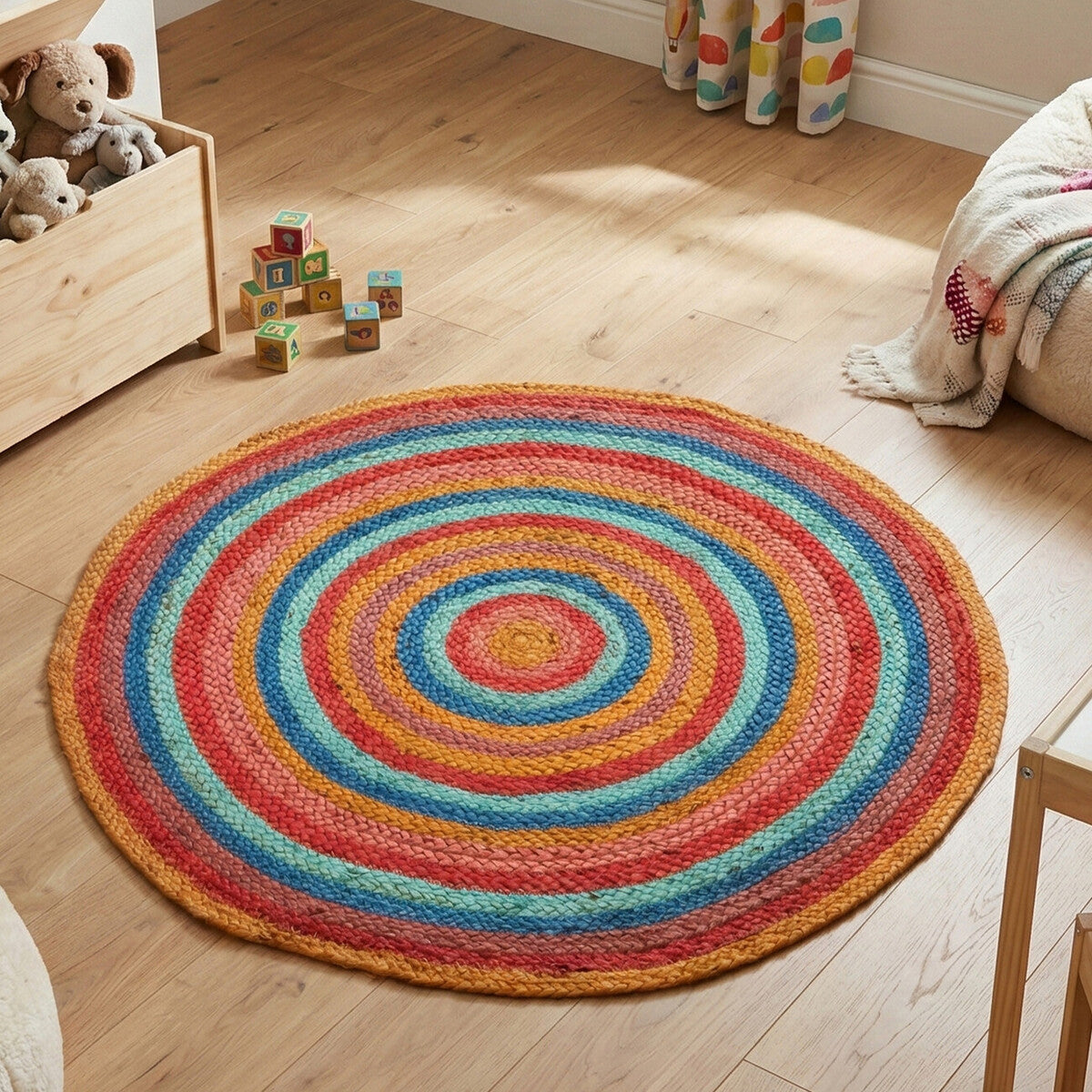 Orsina Kids Multicolour Round Rug – Woven Playroom and Nursery Decor