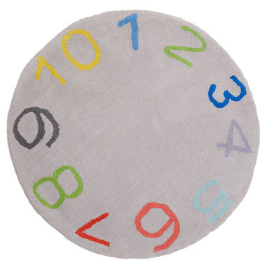 Orsina Kids Round Number Rug – Educational Grey Playroom Floor Decor
