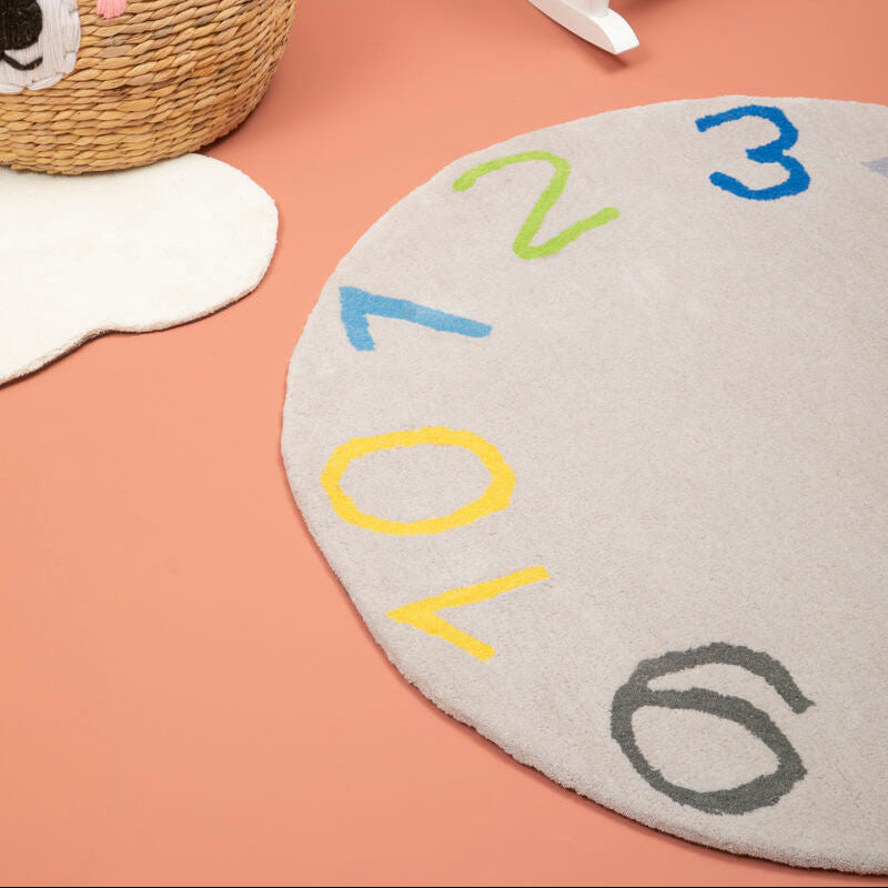 Orsina Kids Round Number Rug – Educational Grey Playroom Floor Decor