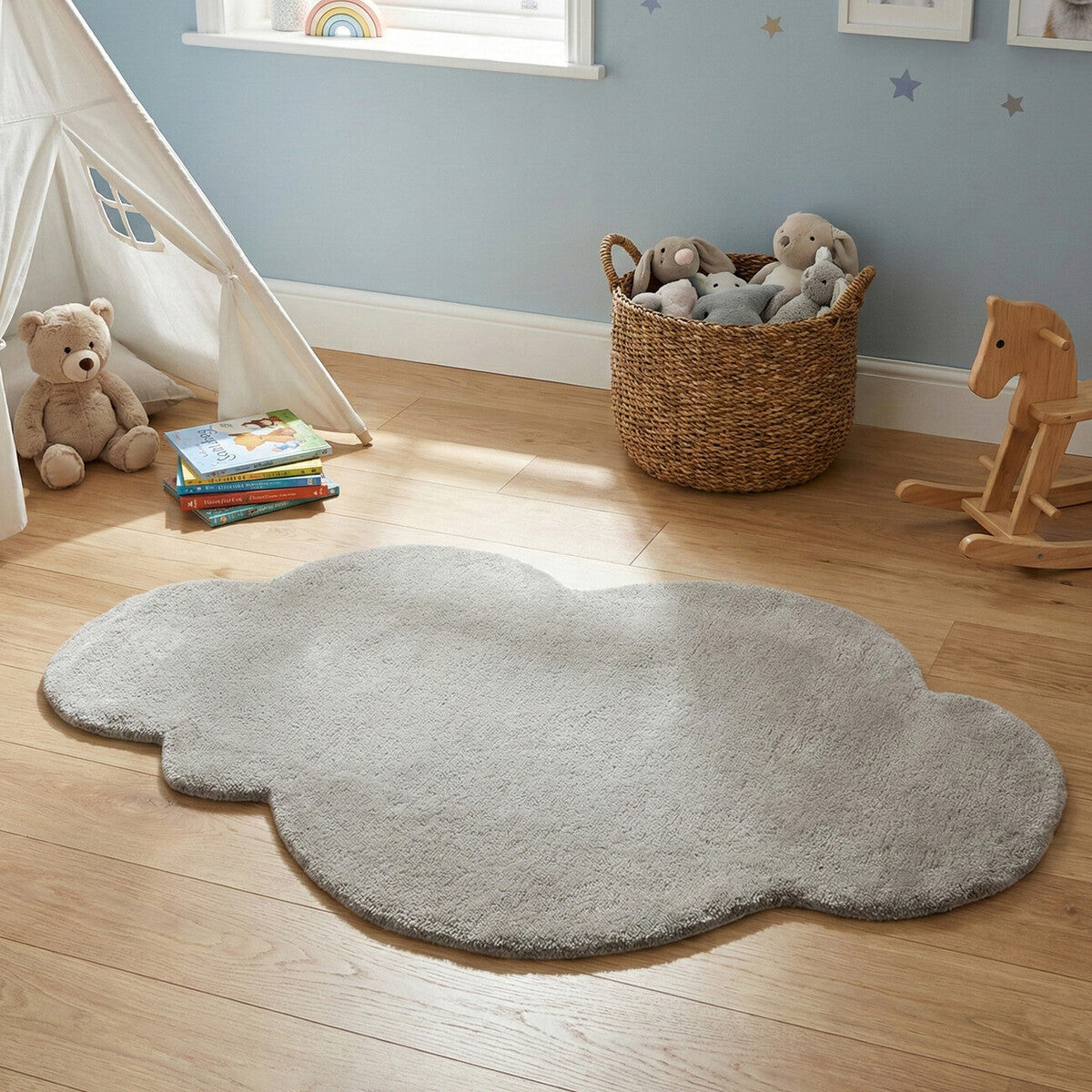 Orsina Kids Cloud Rug – Plush Grey Nursery and Playroom Floor Decor