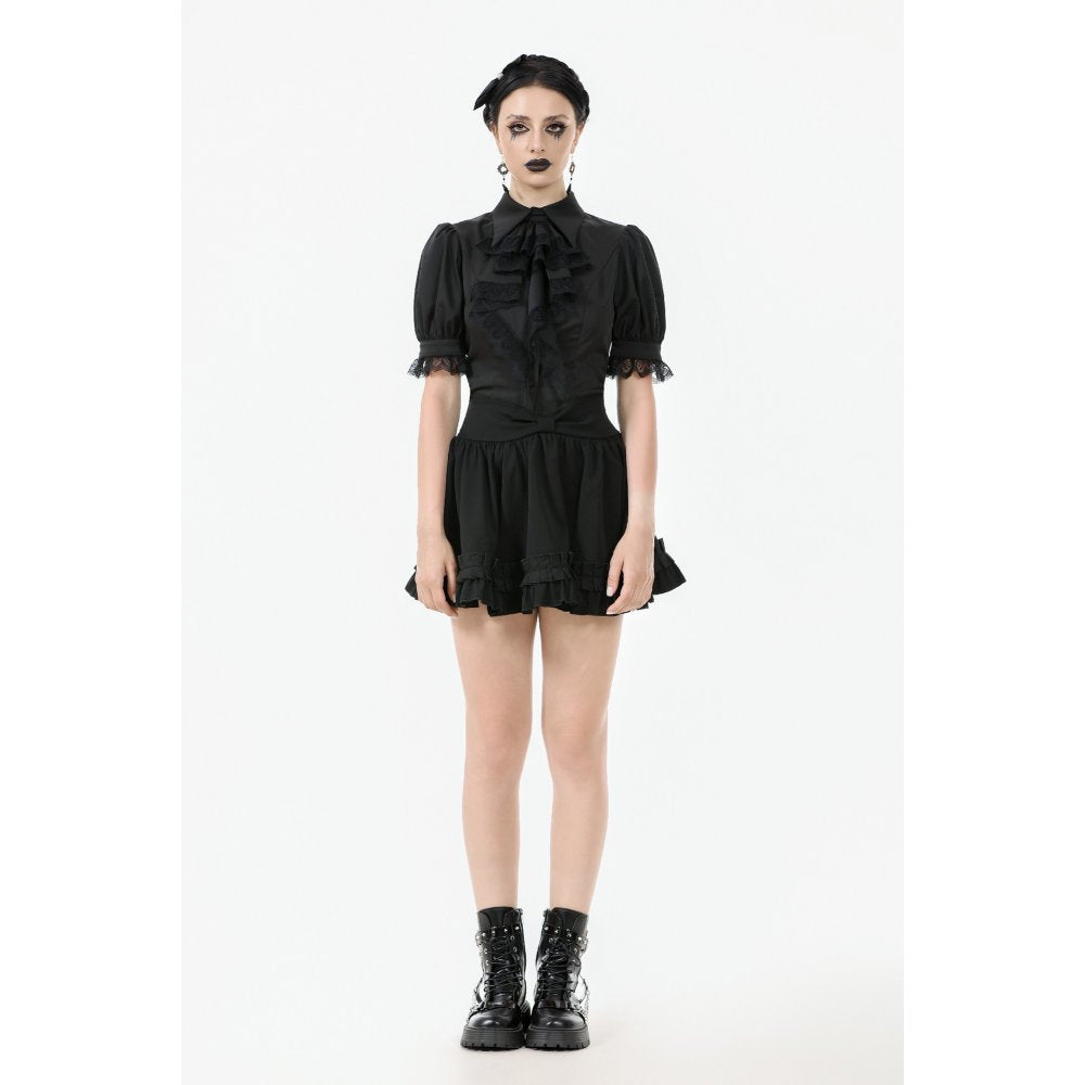 Dark in Love Viktoria Gothic Blouse – Black Lace Ruffle Victorian Top