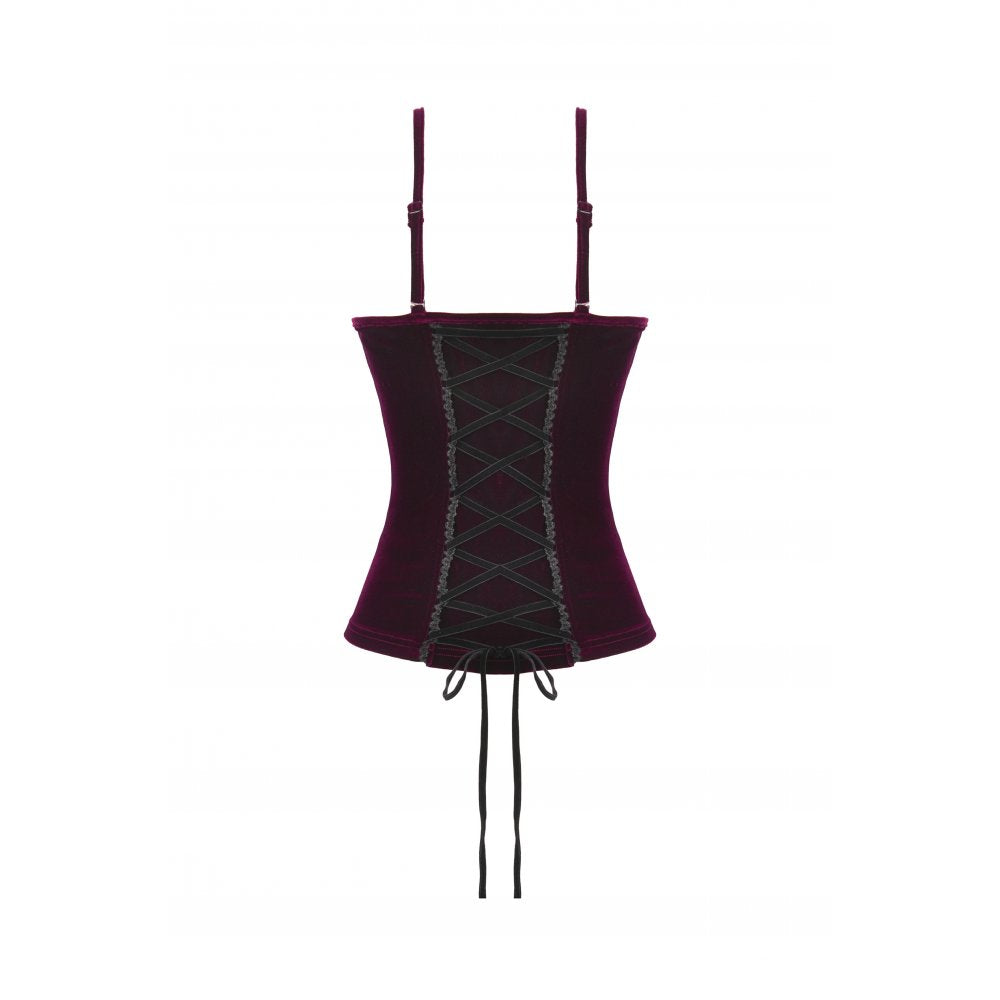 Dark in Love Serilda Velvet Lace Corset Top – Wine Red Gothic Style