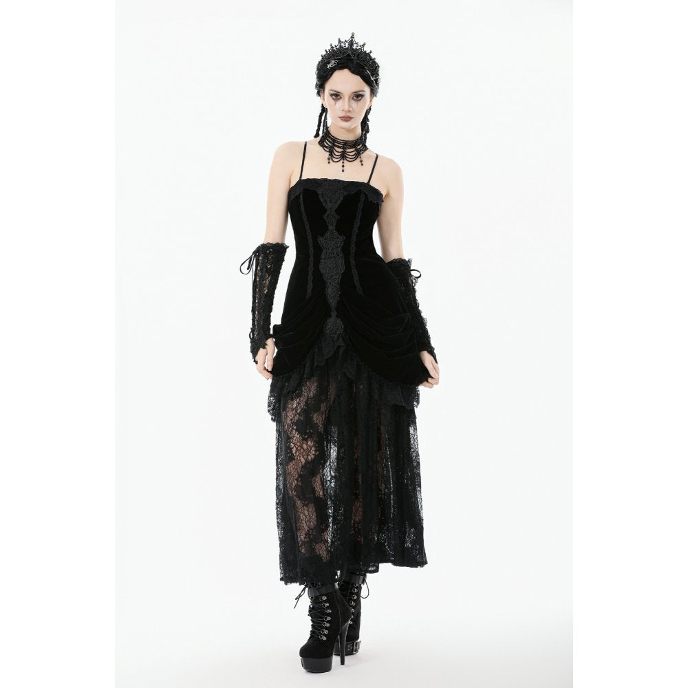 Dark in Love Vampiress Velvet and Lace Maxi Dress – Gothic Black