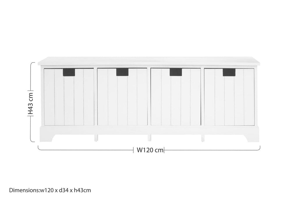 Orsina New England White Storage Bench | 4 Drawer Coastal Entryway Seat
