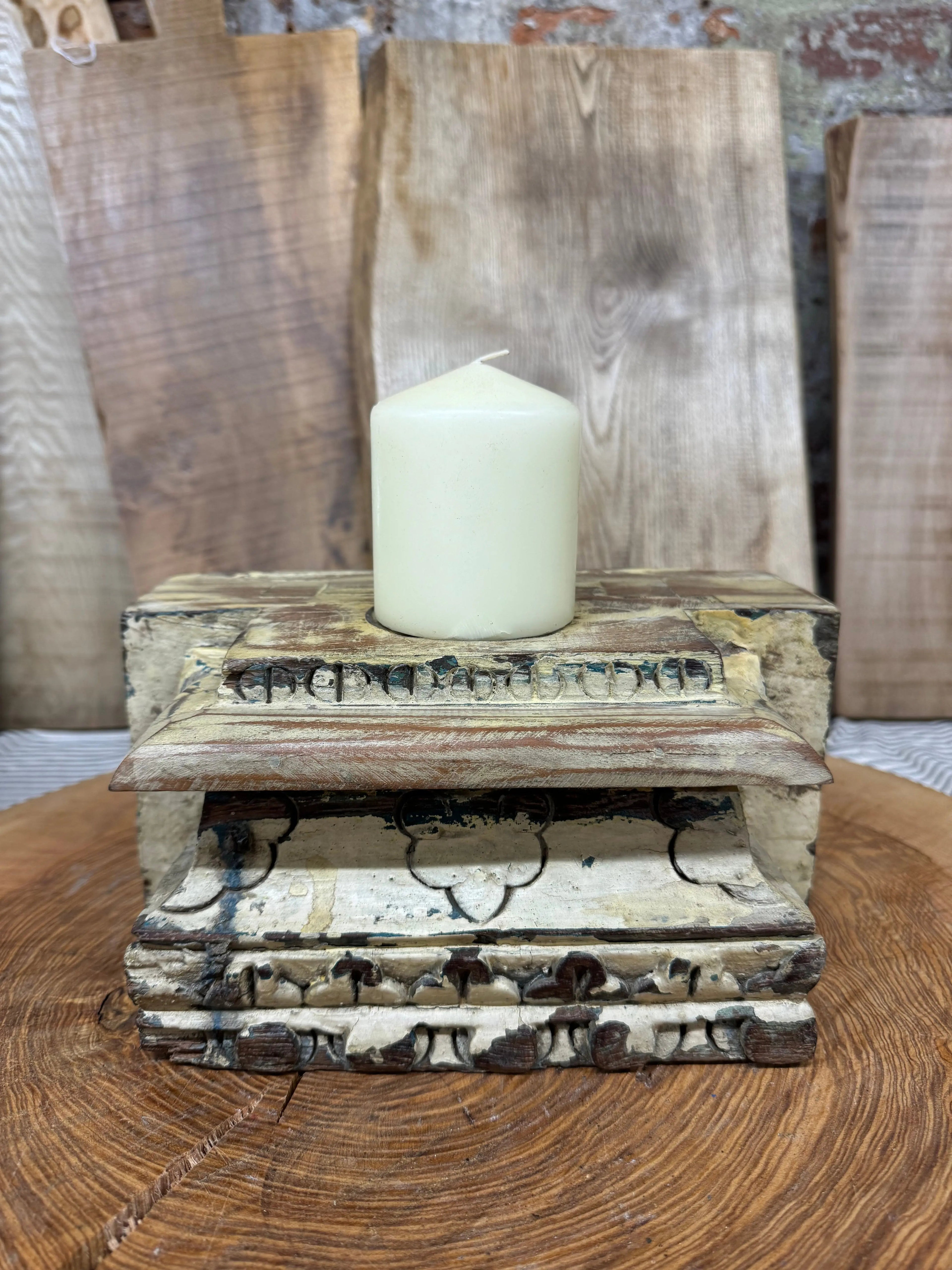 Indian Pillar Candle Holder – Rustic Reclaimed Wood Farmhouse Decor