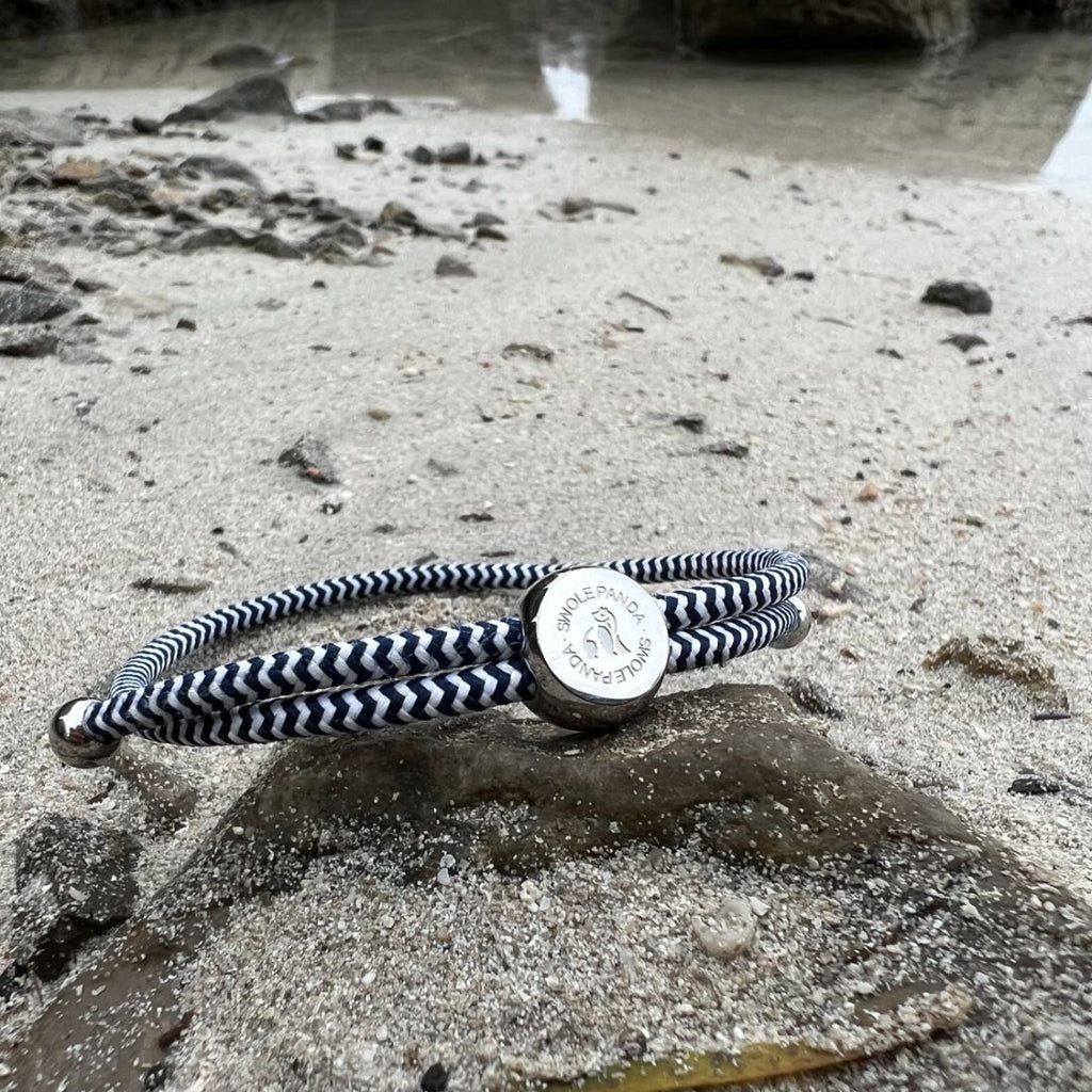 Swole Panda Recycled Rope Bracelet – Blue & White Zigzag Unisex