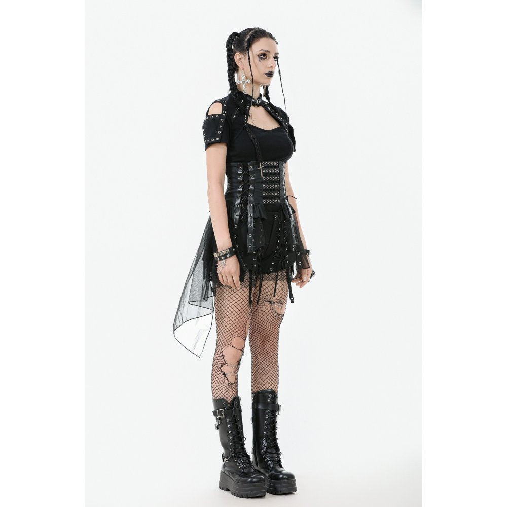 Dark in Love Draven Faux Leather & Mesh Layered Gothic Waist Skirt