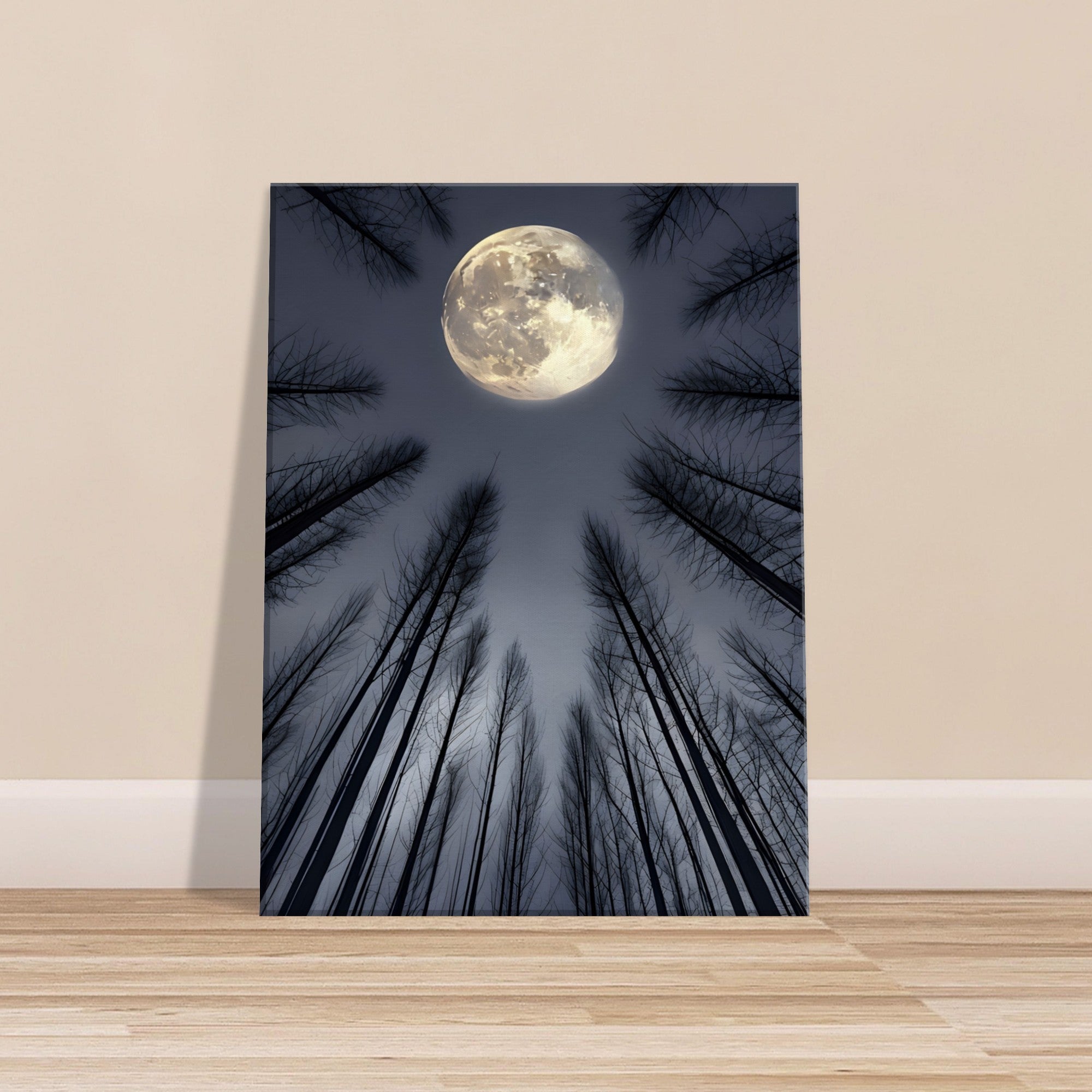 Ethereal Night Landscape Canvas – Glowing Moon & Forest Scene