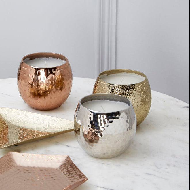 Orsina Ayla Wax Filled Candles - Set of 3 Metallic Gold Silver Copper