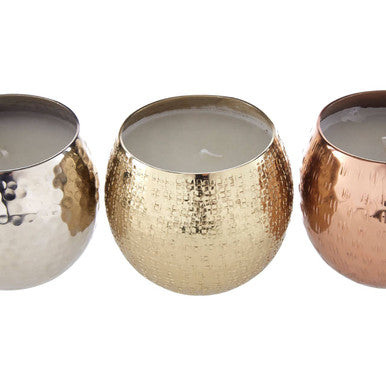 Orsina Ayla Wax Filled Candles - Set of 3 Metallic Gold Silver Copper