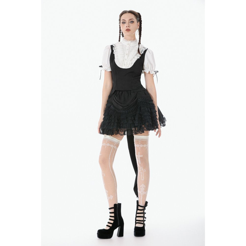 Dark in Love Court-Style Gothic Blouse | Black & White Lace Ruffle