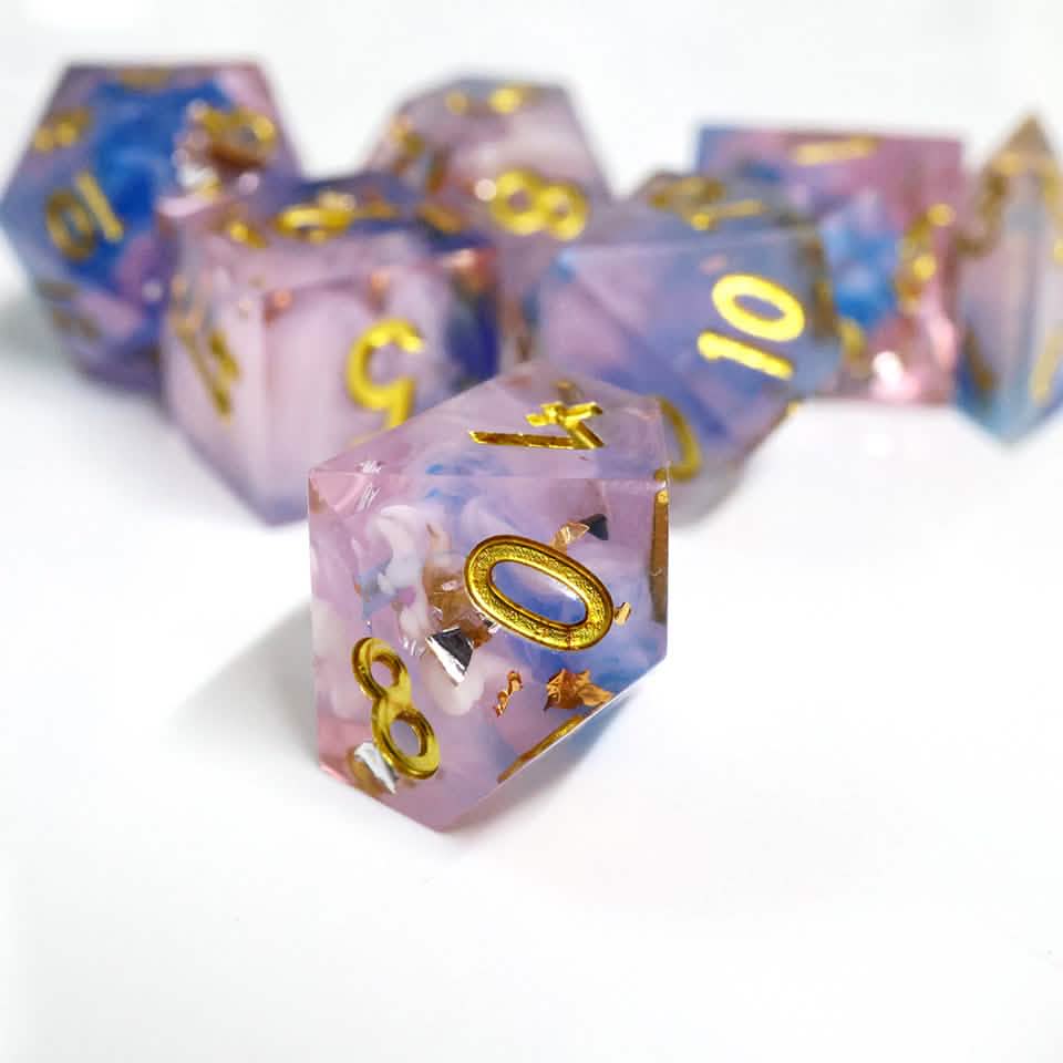 Unicorn Cream | Sharp Edge Dice | Resin | 7 Piece Set