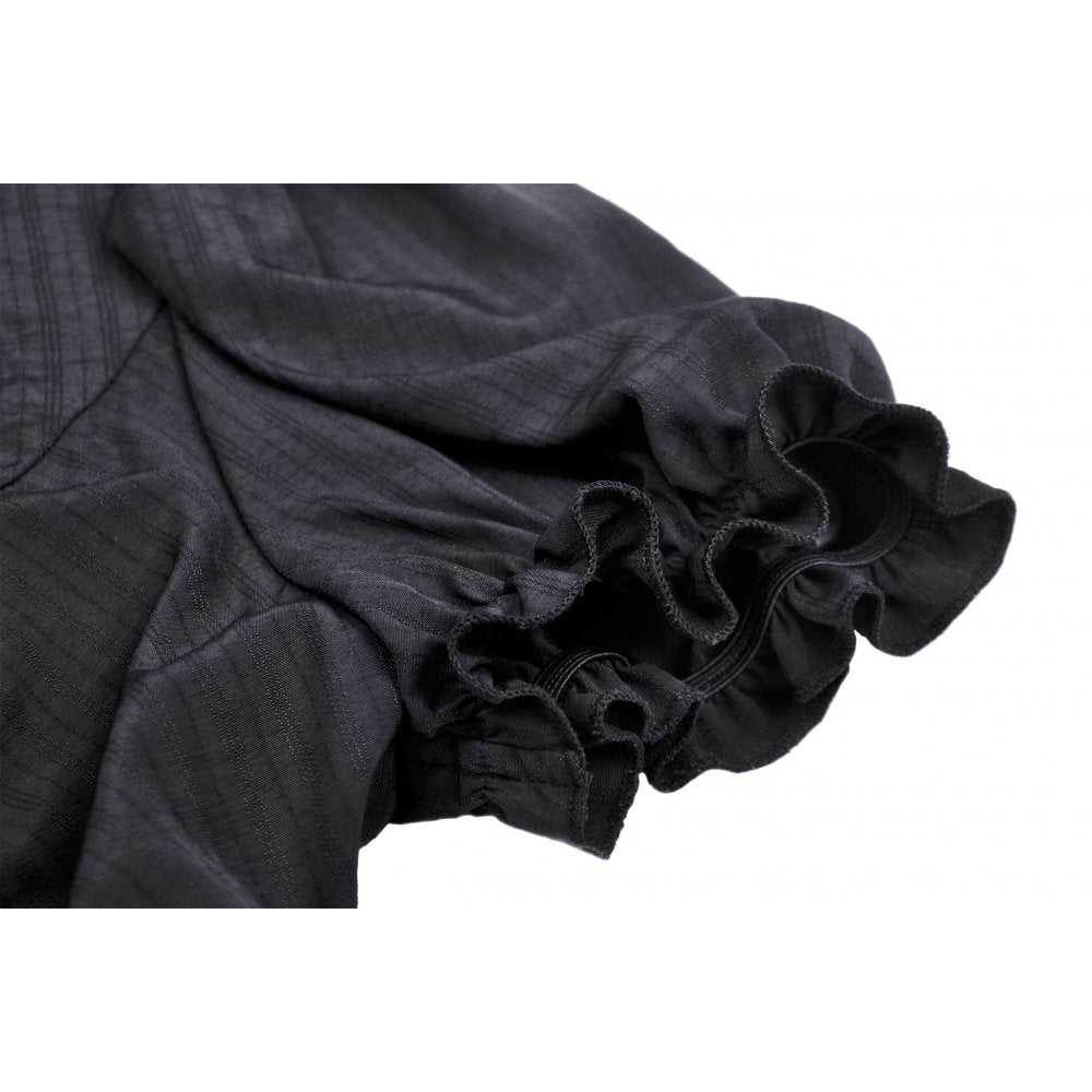 Dark In Love Sinead Black Gothic Blouse – Short Puff Sleeve Ruffle Collar