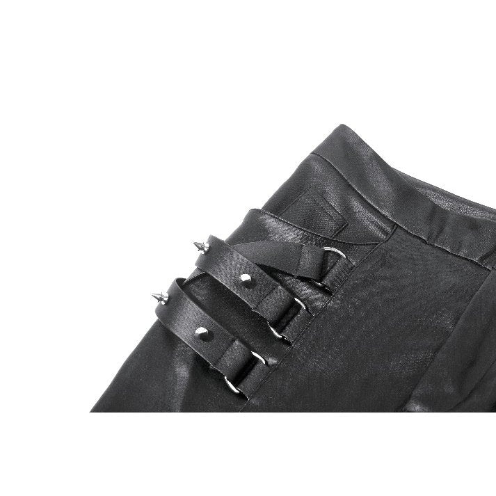 Dark in Love Punk Leather-Look Strap Detail Trousers | High-Waisted