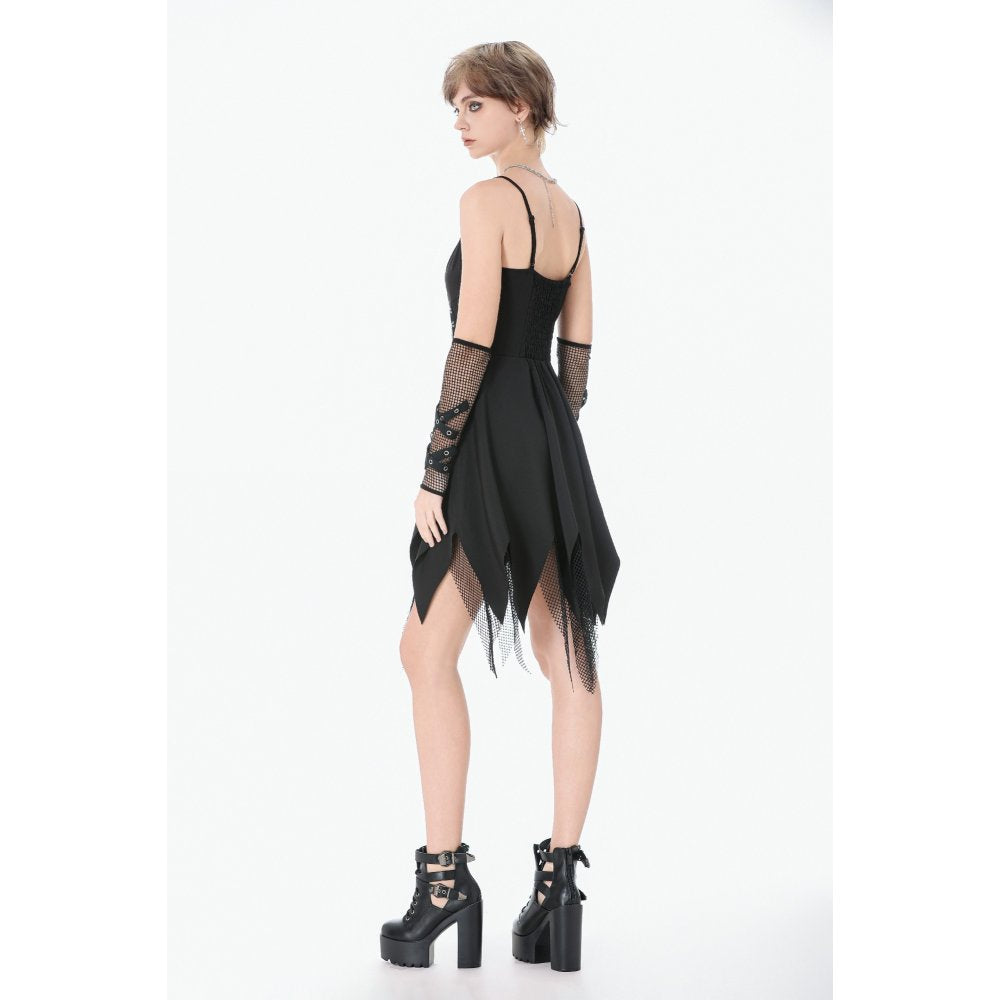 Dark in Love Black Punk Sleeveless Dress with Chains and Mesh