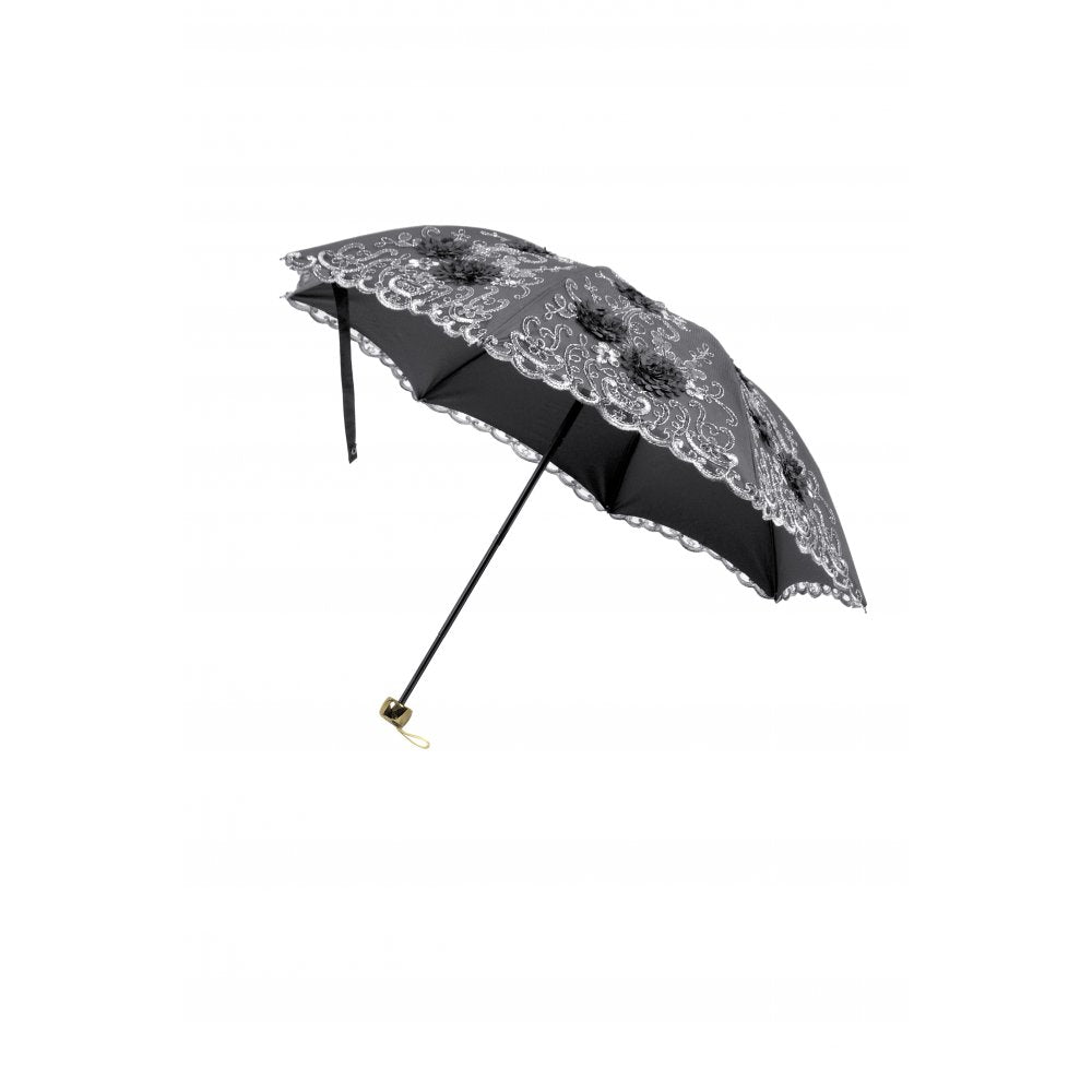 Dark in Love Belladonna Embroidered Folding Parasol – Black Gothic Sunshade