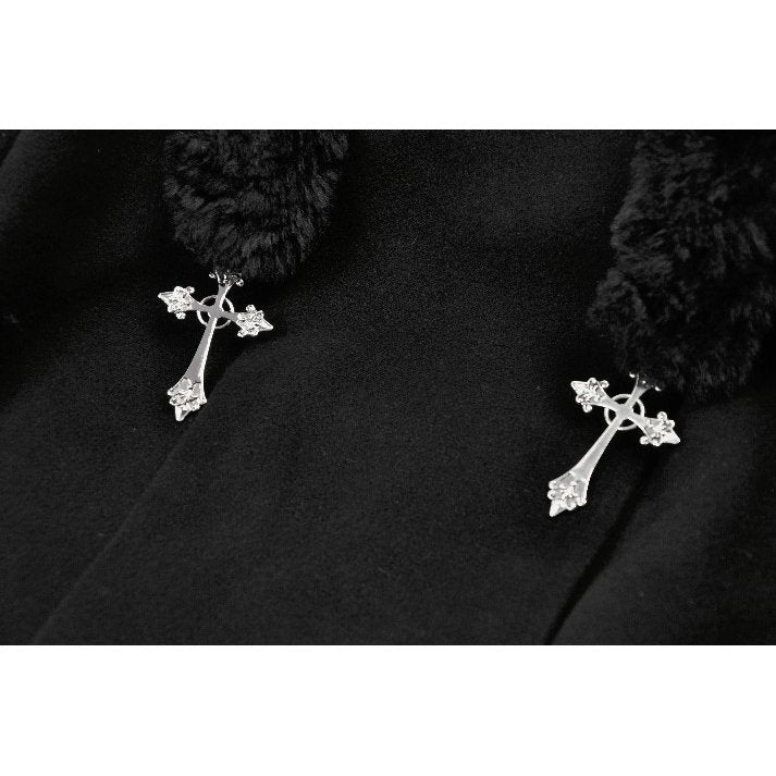 Dark in Love Cat-Ear Faux Fur Trim Gothic A-Line Skater Coat