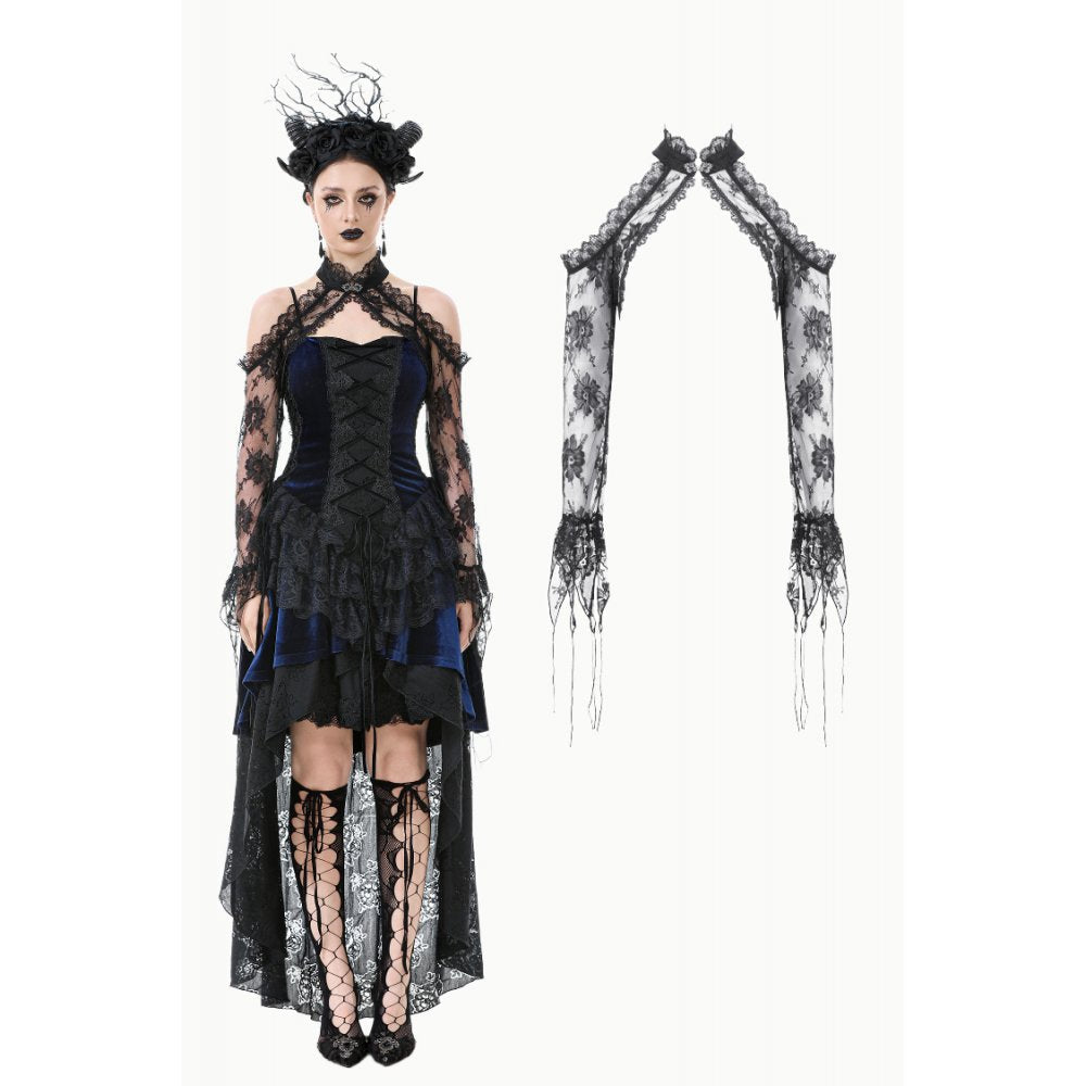 Dark in Love Thalassa Floral Lace Draped Arm Sleeves | Black Cotton