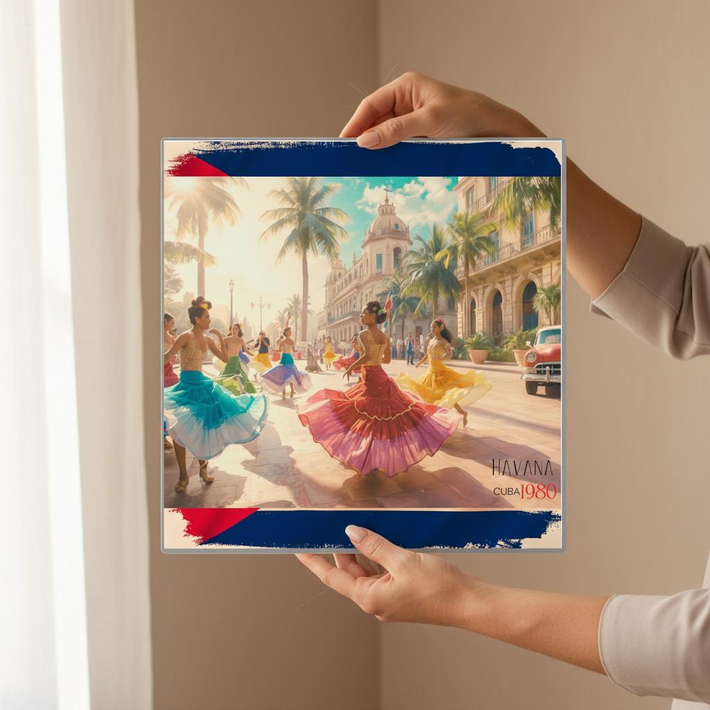Retro Havana Travel Poster | Cuban Dancers & Vintage Car Wall Art | Colorful 1980s Decor