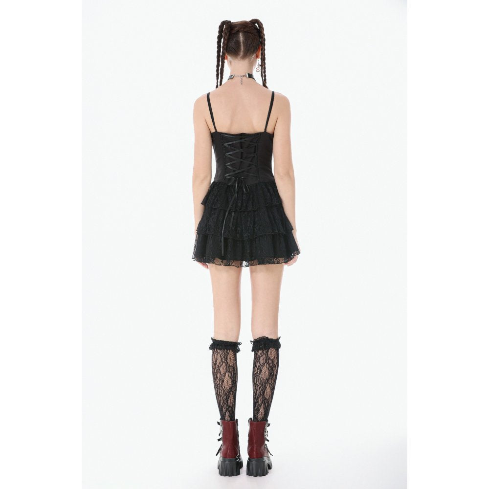 Dark in Love Crimson Shadow Layered Lace Cake Dress – Black and Red