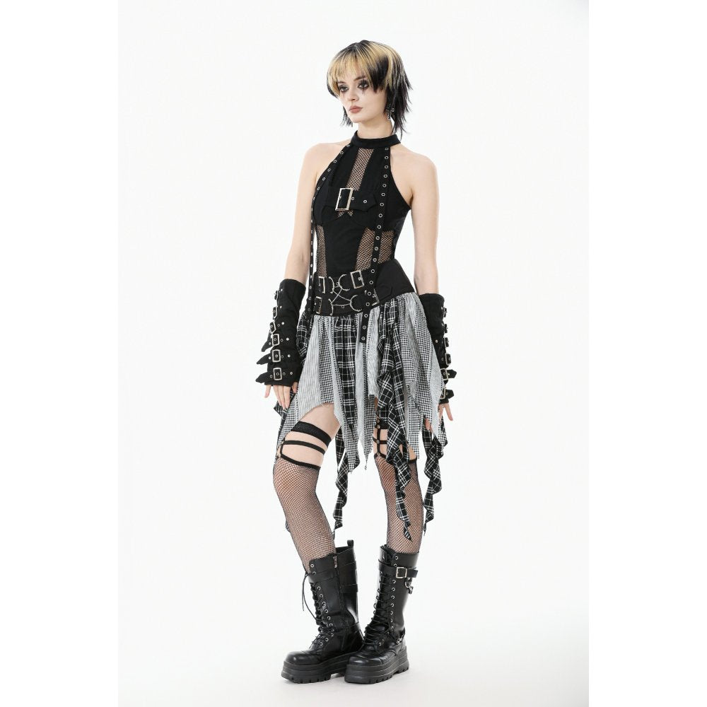 Dark in Love Morrigan Punk Skirt – Black and Grey Tartan Patchwork