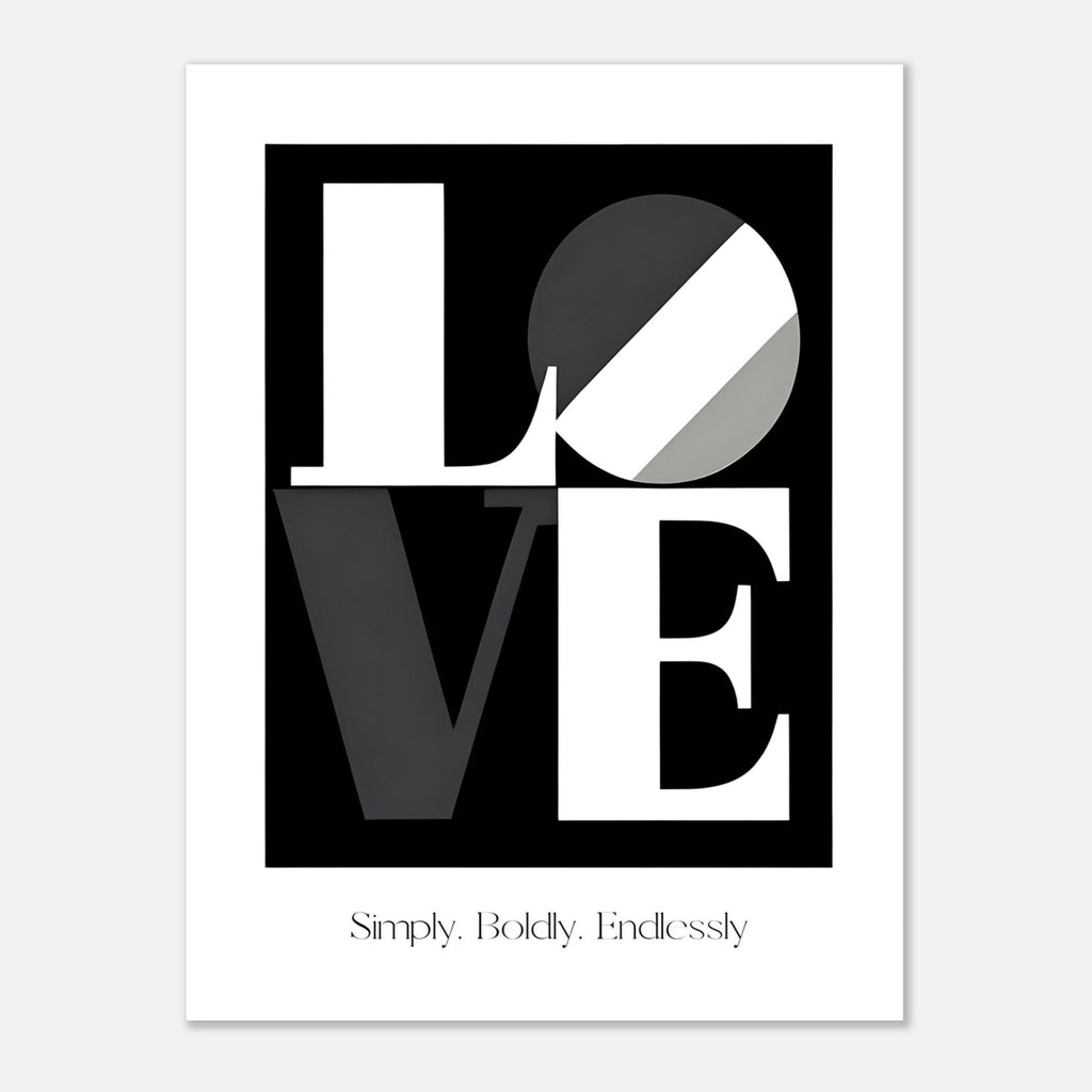Modern LOVE Typography Wall Art – Bold Black and White Poster, Minimalist Monochrome Print, Romantic Home Decor Gift