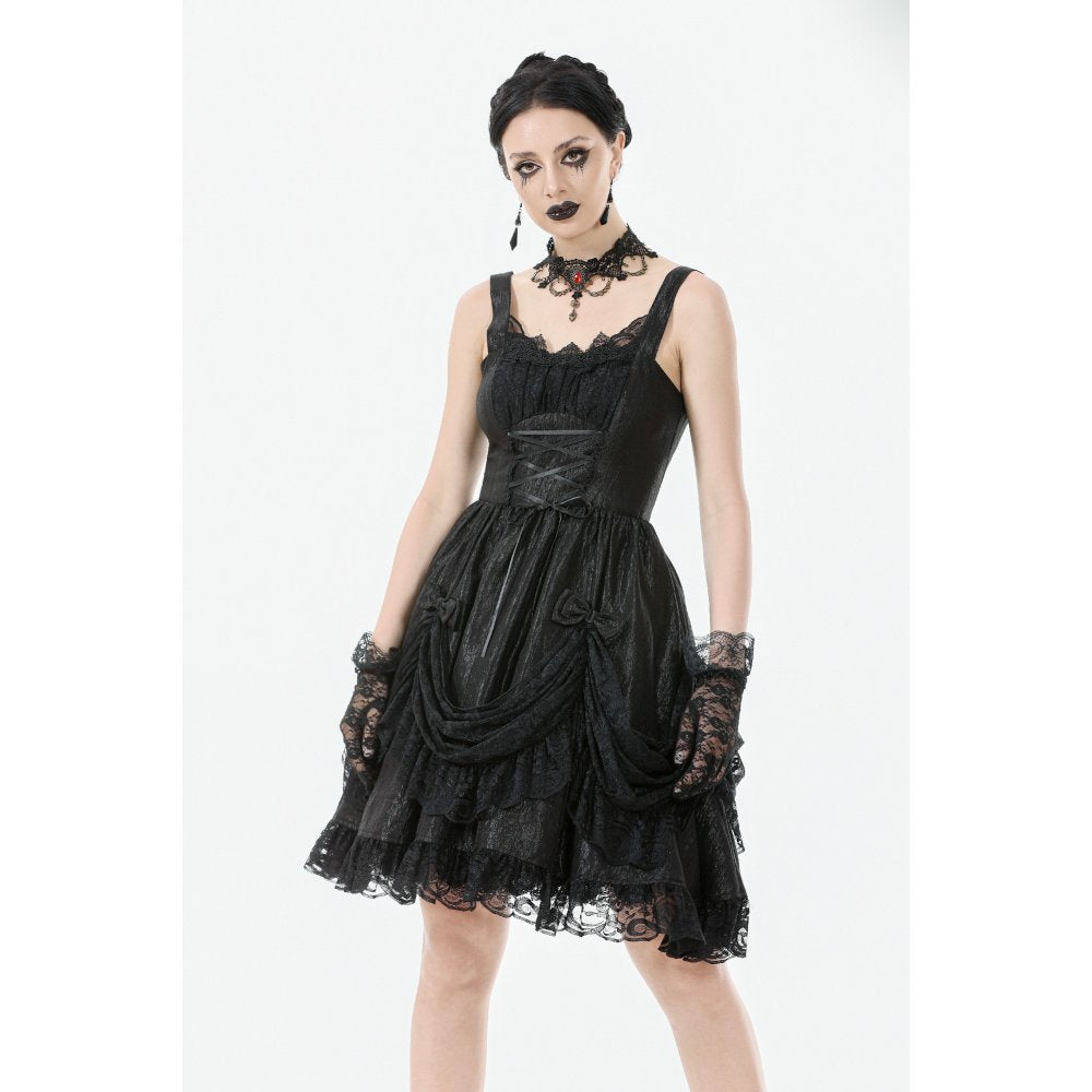 Dark in Love Shadow Lament Black Ruched Lace Gothic Lolita Dress
