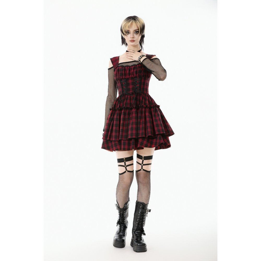 Dark in Love Morrigan Red Tartan Lace-Up Gothic Mini Dress