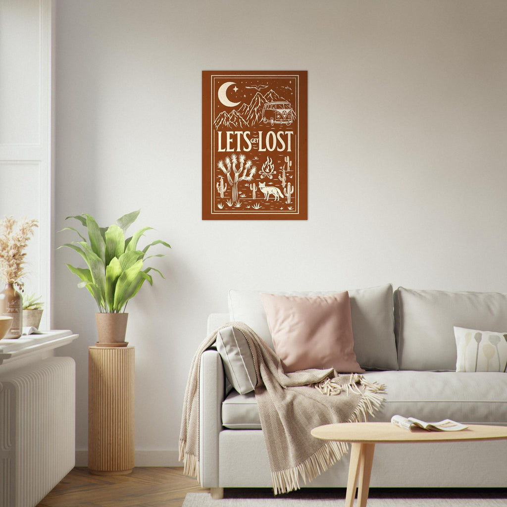 Let’s Get Lost Poster – Retro Travel Wall Art – Wanderlust Camper Van Print