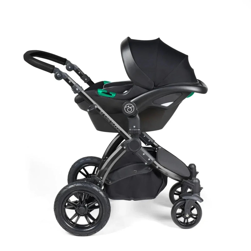 Ickle Bubba Stomp Luxe Travel System with i-Size Stratus Car Seat & ISOFIX Base 12 pcs - Black & Midnight & Black