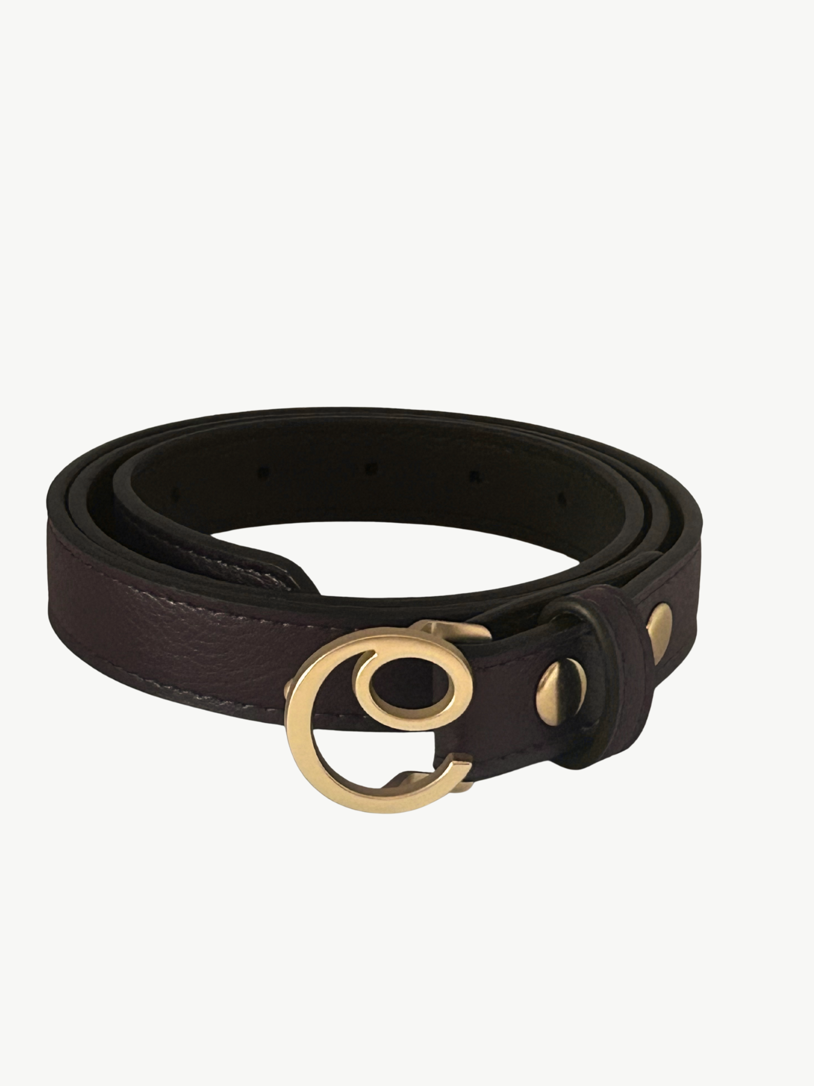 No More Nobody Diane Vegan Grape Leather Belt - Deep Brown with Gold