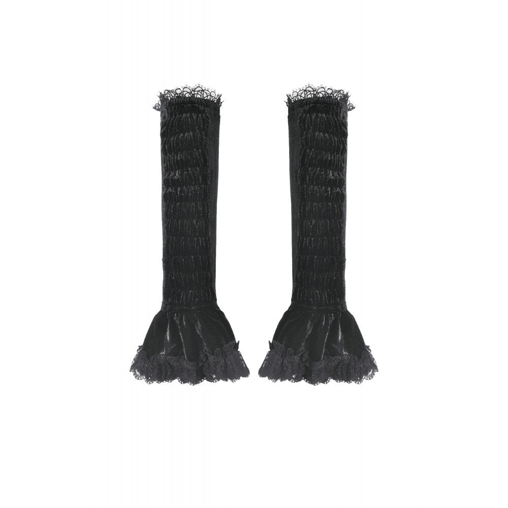 Dark in Love Lillian Victorian Lace Arm Warmers – Black Velvet Gothic