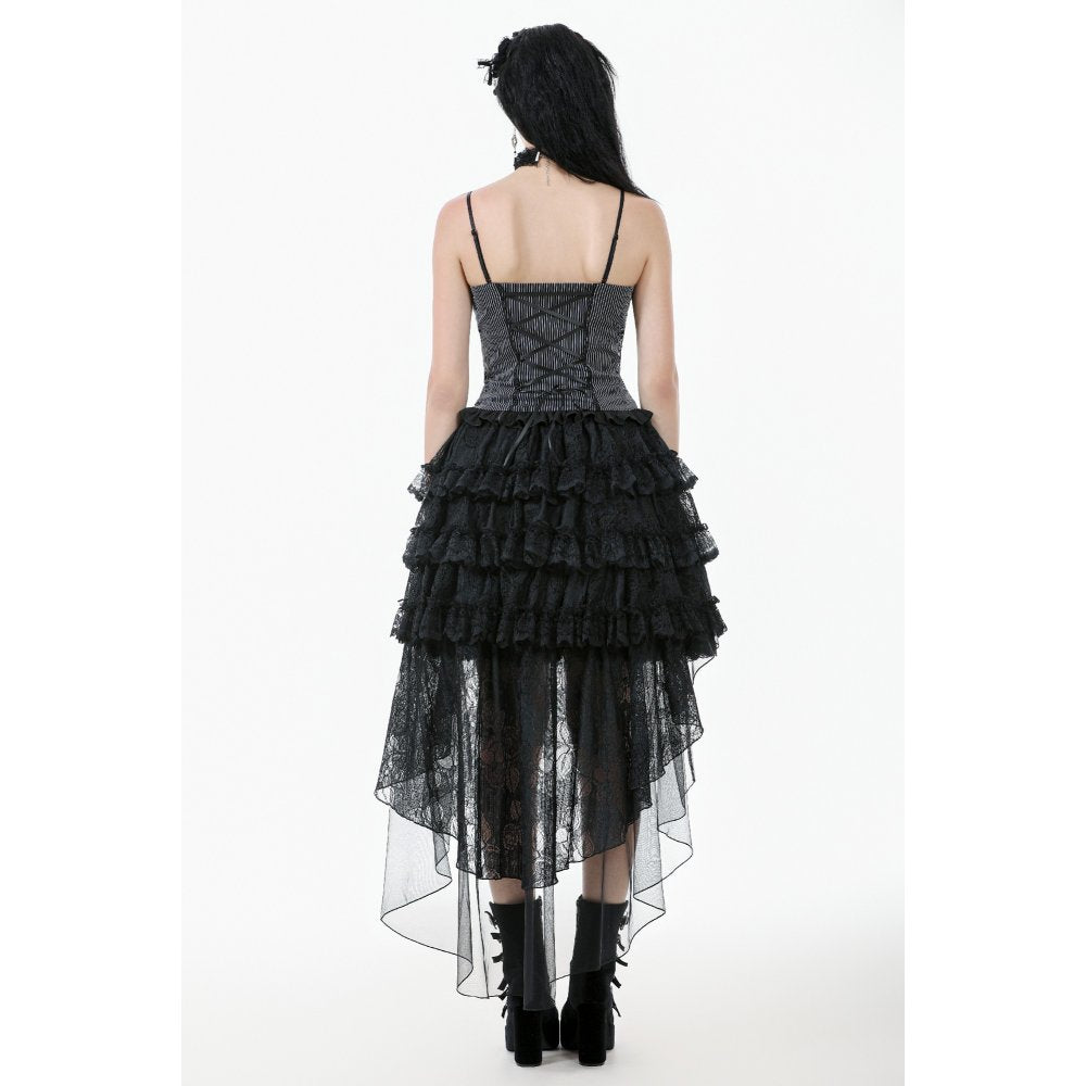Dark in Love Belladonna Black Tiered Lace High-Low Goth Skirt