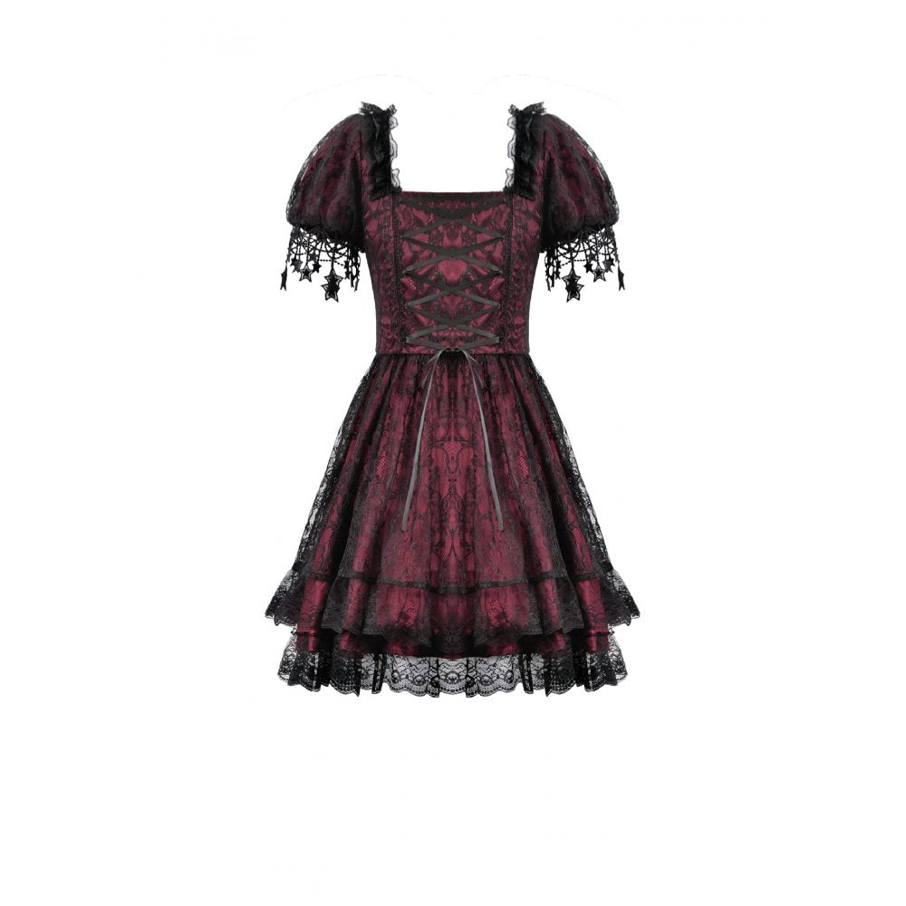Dark in Love Red Black Lace Princess Dress with Star Charms