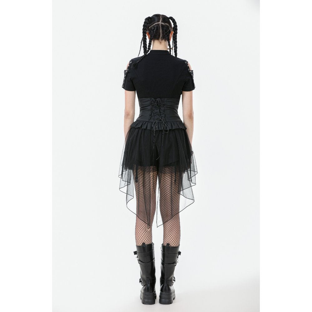 Dark in Love Draven Faux Leather & Mesh Layered Gothic Waist Skirt