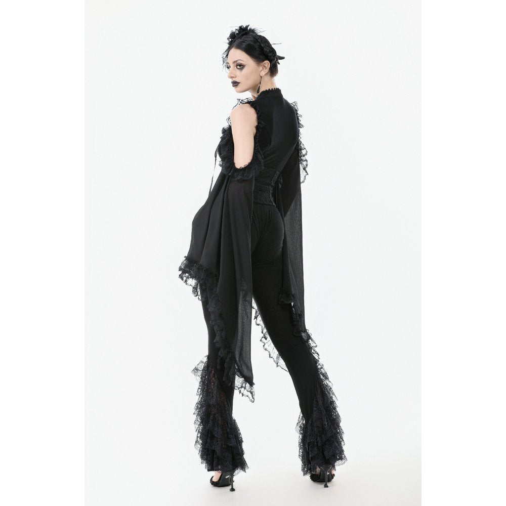 Dark in Love Goth Flare Leggings – Black High Waist Lace Frill