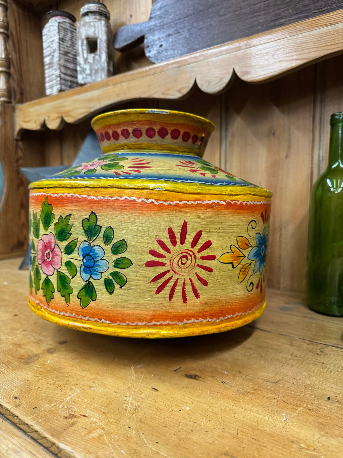 Rustic Warehouse Norfolk Vintage Hand Painted Indian Metal Water Pot