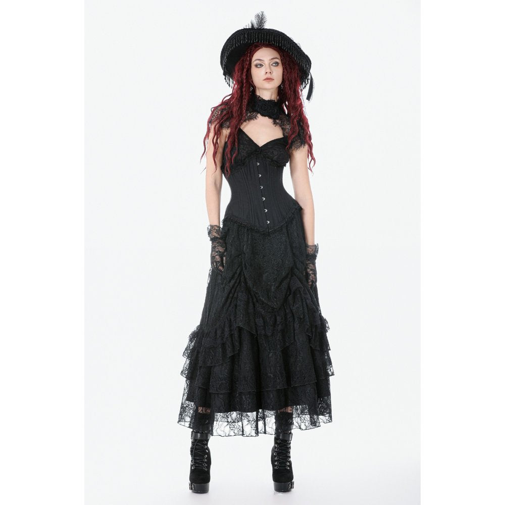 Dark in Love Talia Gothic Longline Metal Boned Corset | Black Polyester