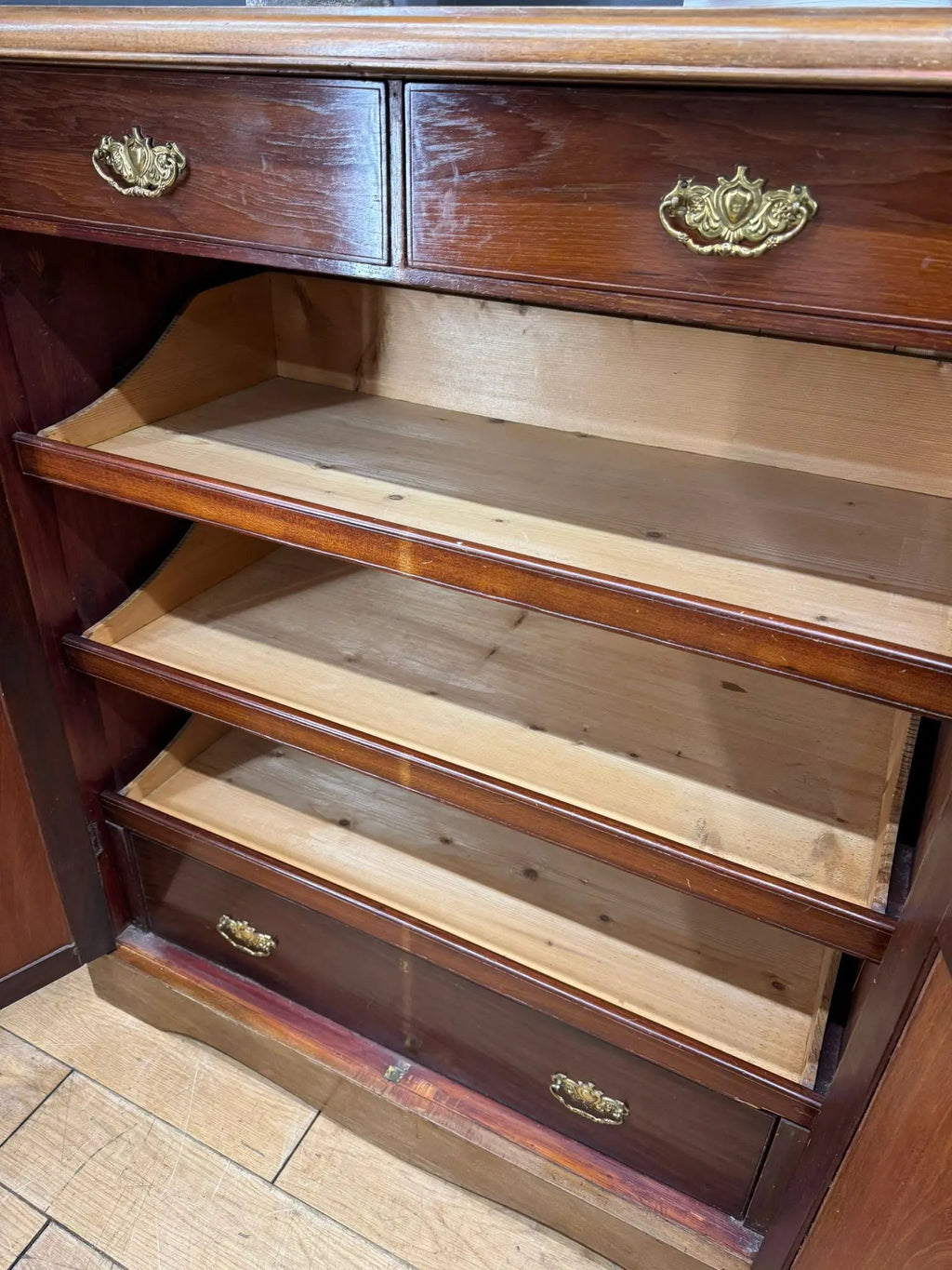 Antique Walnut Linen Cabinet / Clothes Cupboard / Drawers And Cupboard