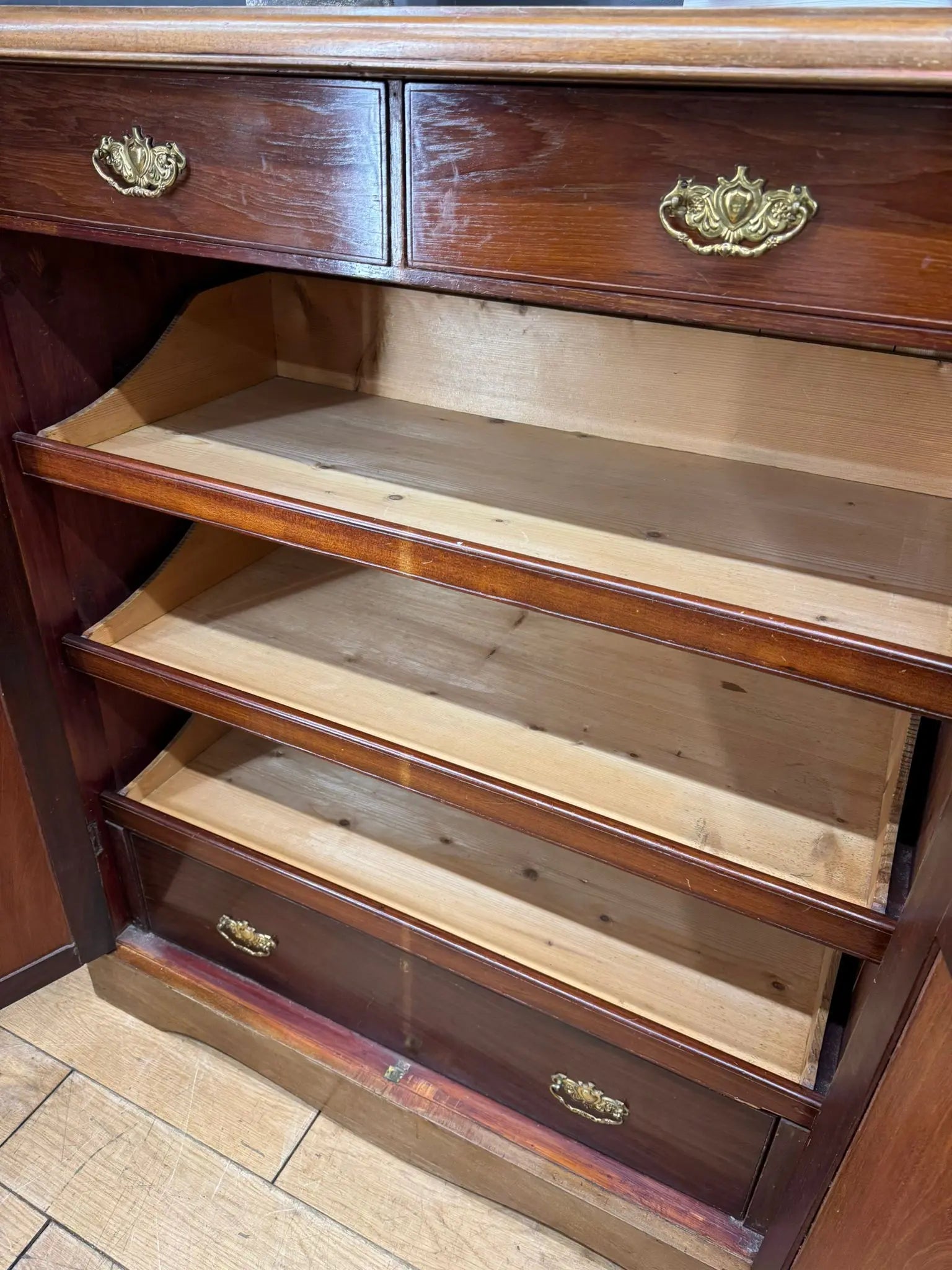 Antique Walnut Linen Cabinet / Clothes Cupboard / Drawers And Cupboard