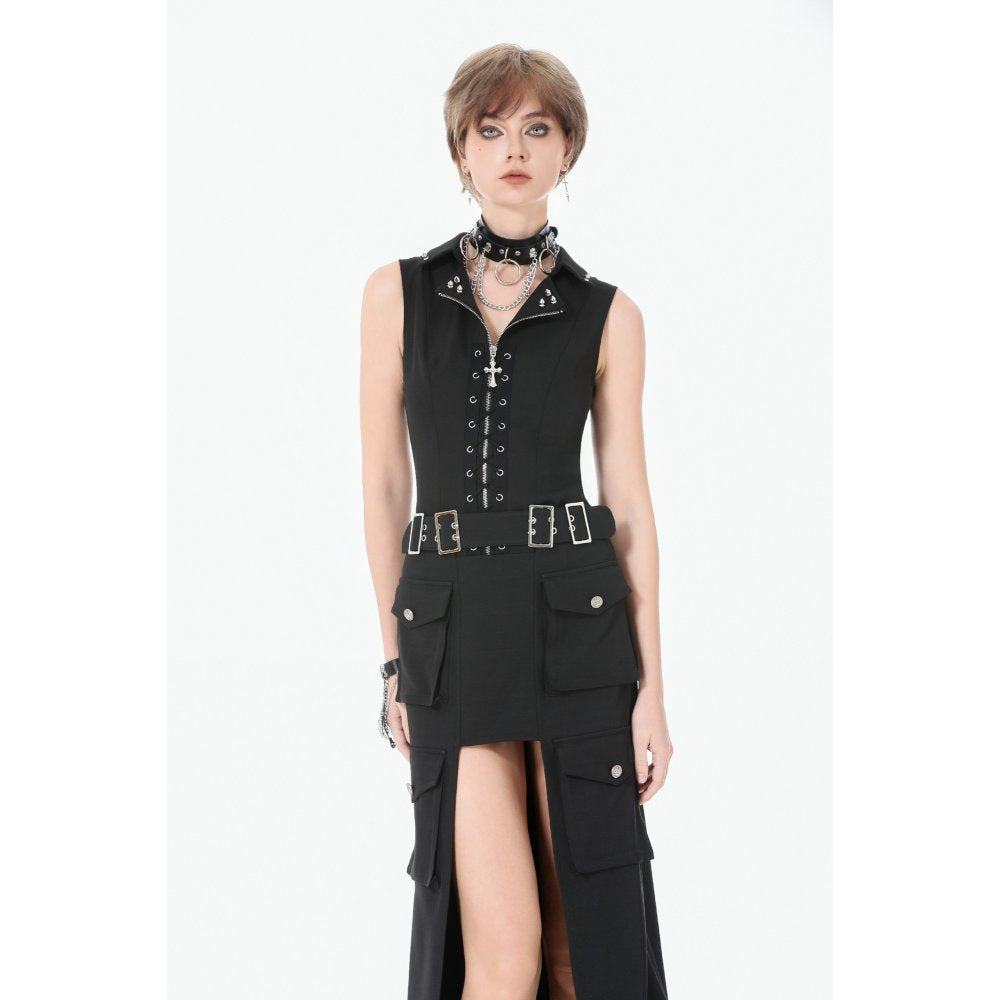 Dark in Love Punk Studded Lace-Up Corset Vest – Black Gothic Top