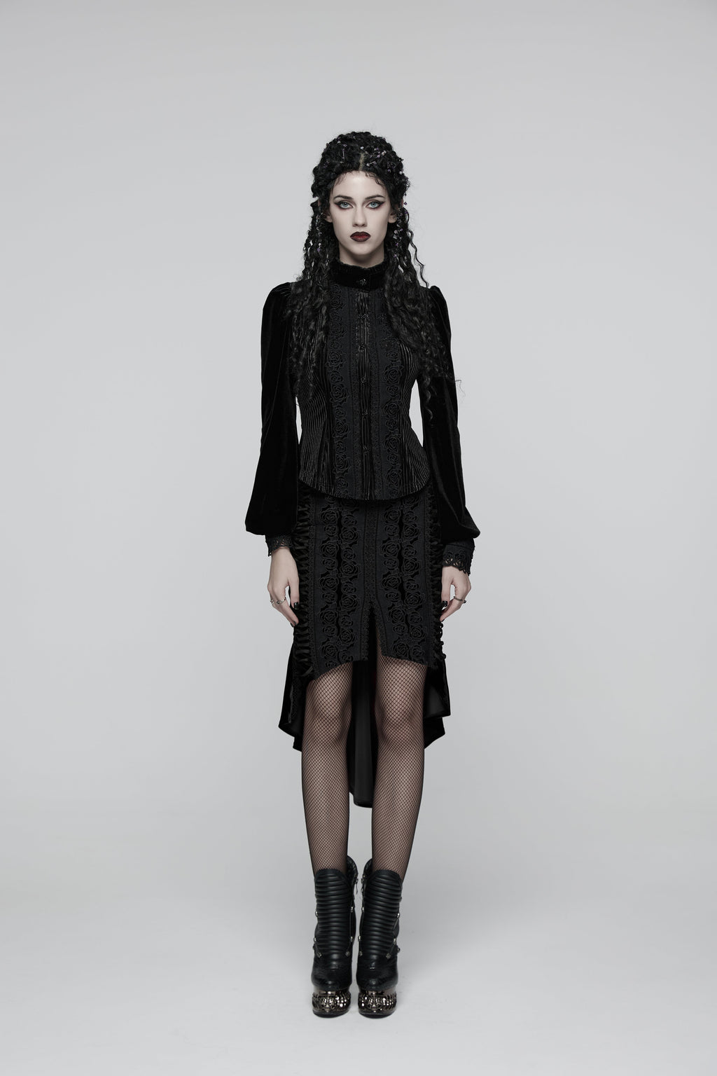 Punk Rave Daily Goth Shirt – Black Velvet Victorian Lace Blouse