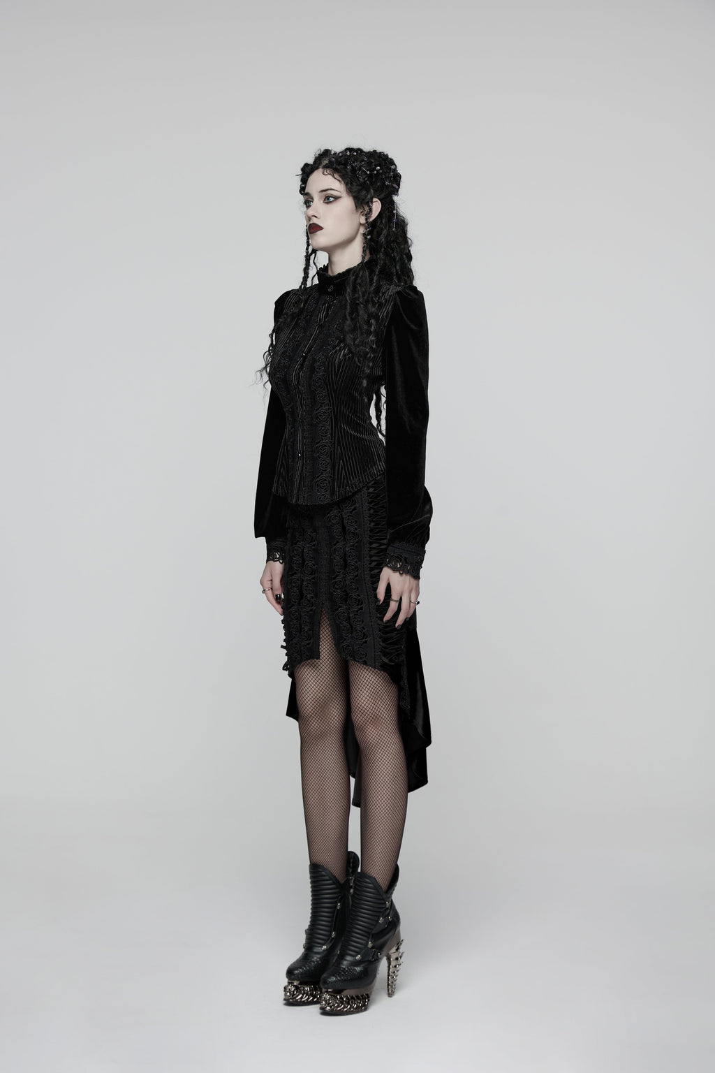 Punk Rave Daily Goth Shirt – Black Velvet Victorian Lace Blouse