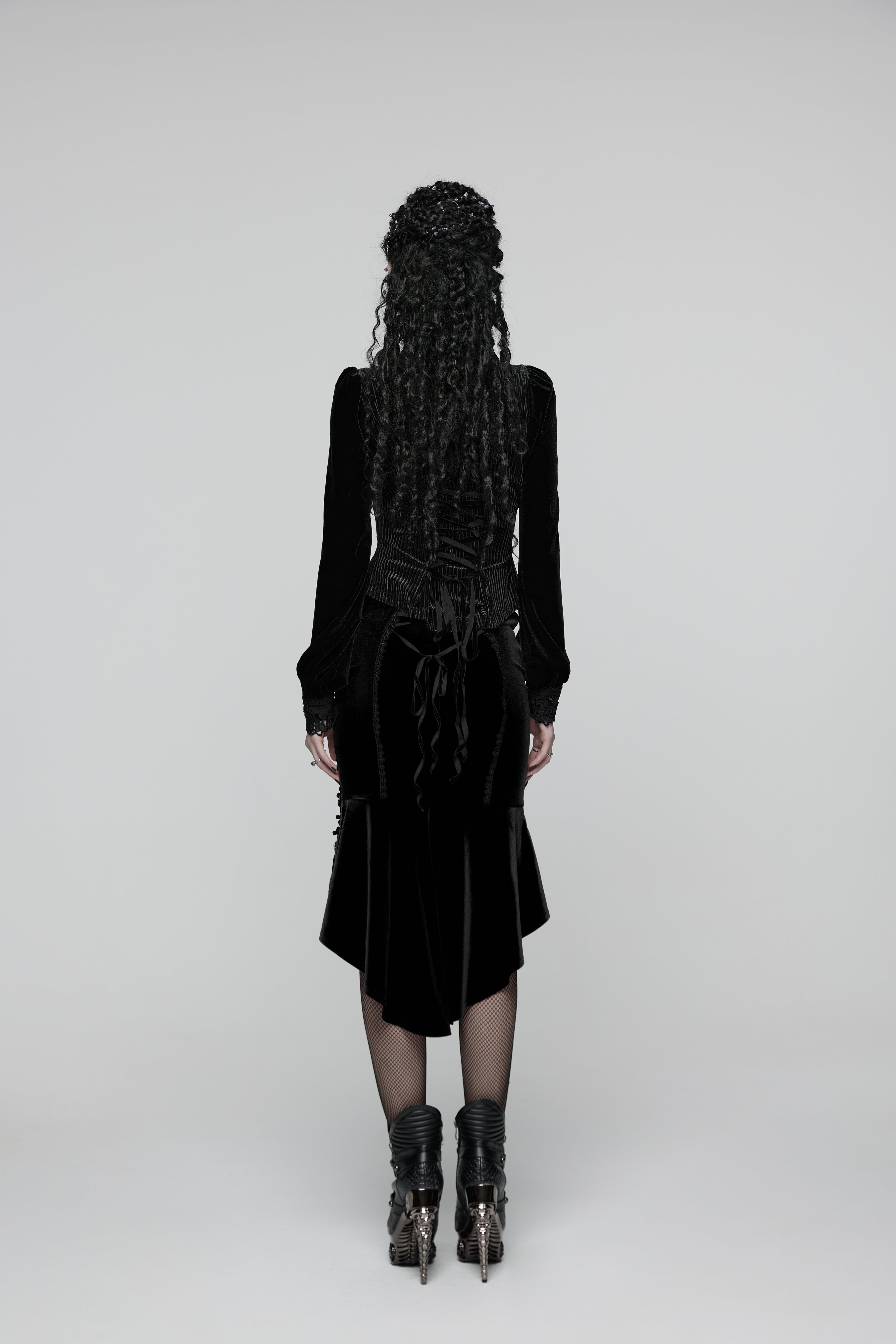 Punk Rave Daily Goth Shirt – Black Velvet Victorian Lace Blouse