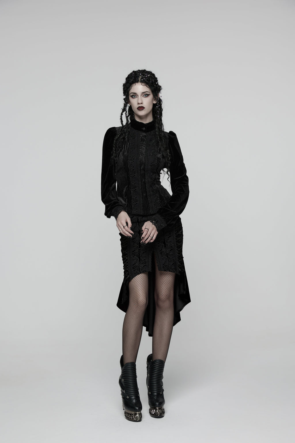 Punk Rave Daily Goth Shirt – Black Velvet Victorian Lace Blouse
