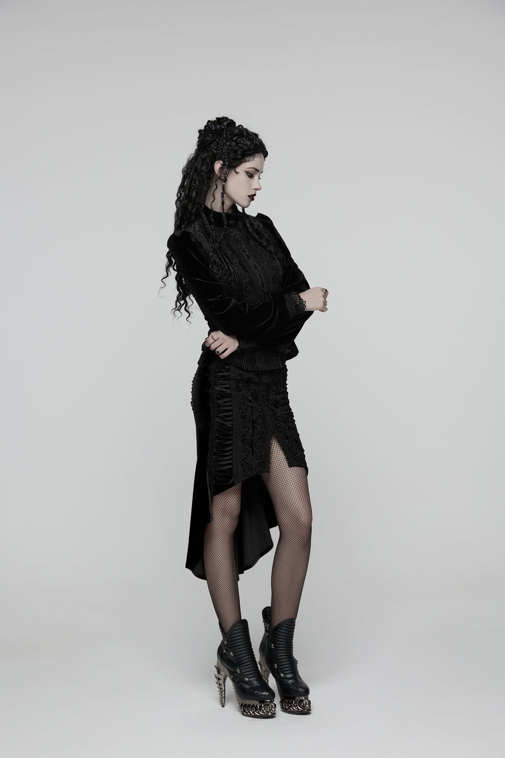 Punk Rave Daily Goth Shirt – Black Velvet Victorian Lace Blouse