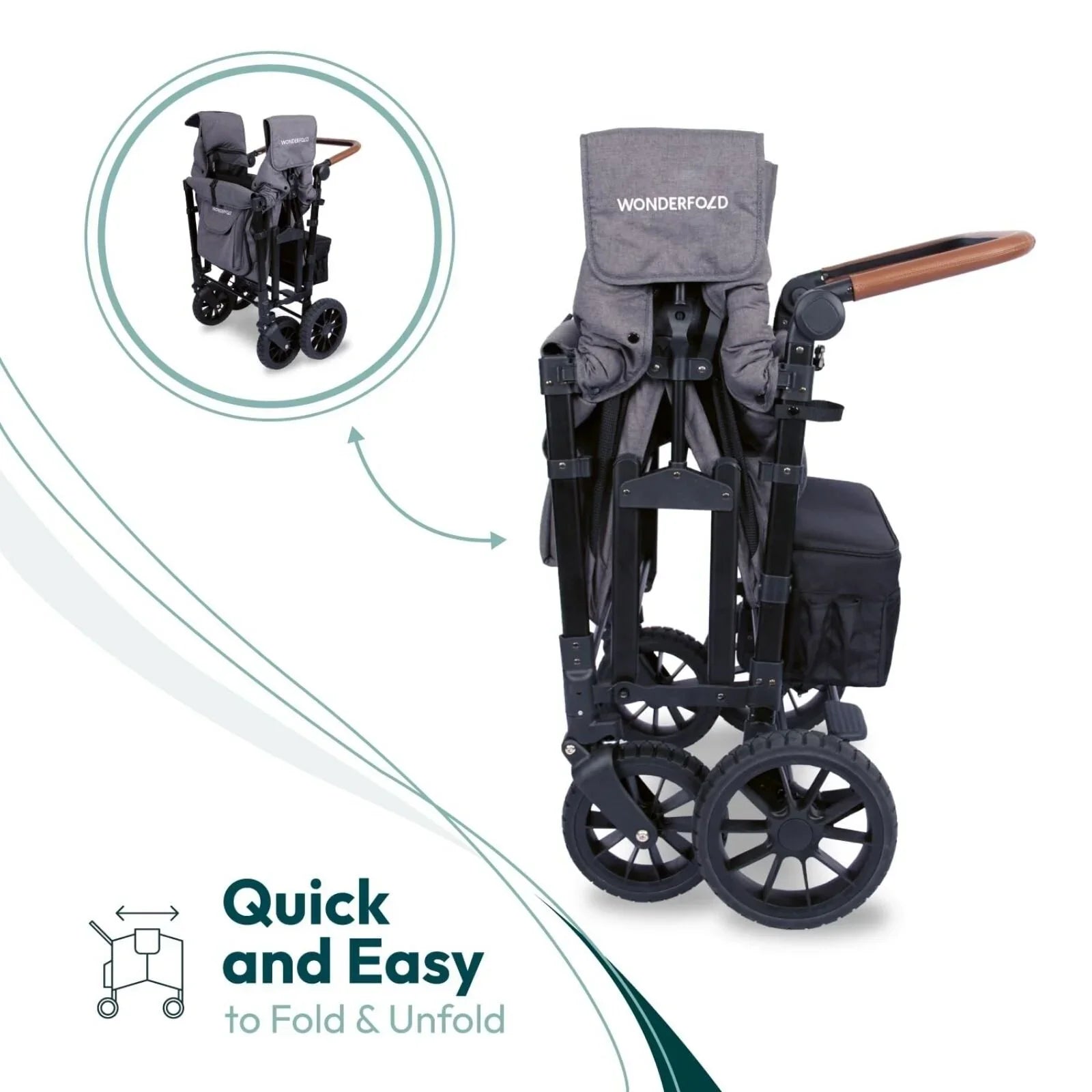 Wonderfold W4 Luxe Pro Stroller Wagon - Charcoal Grey