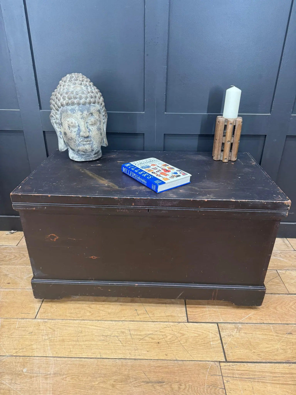 Antique Pine Trunk / Black Chest / Old Pine / Blanket Box / Coffee Table