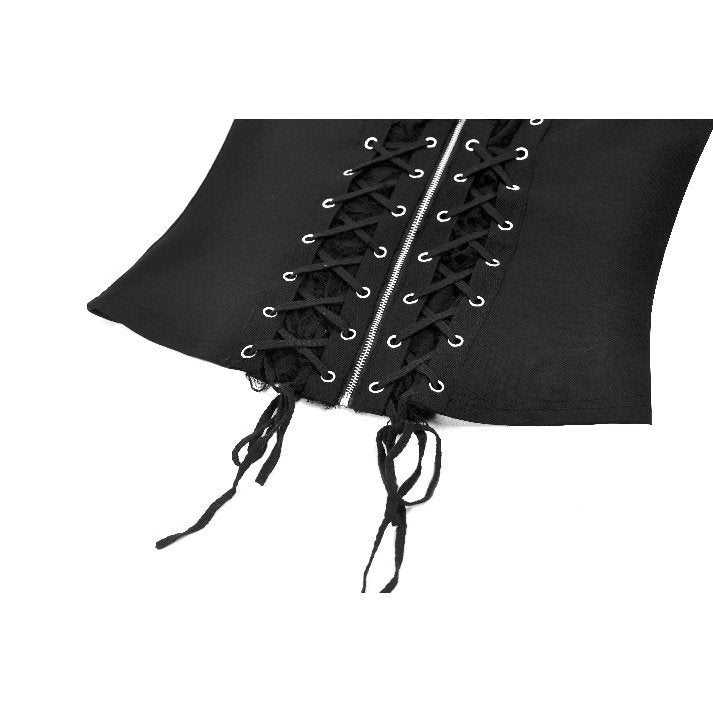 Dark in Love Punk Lace-Up Corset Top – Cotton Mesh Vest with Eyelets